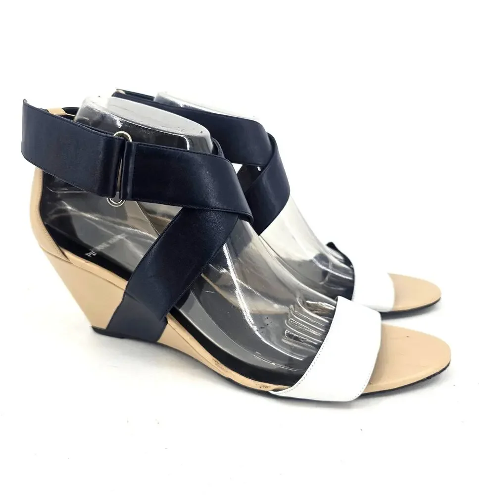 Pierre Hardy Leather Colorblock Wedge Sandal Shoe Black White Nude 40.5 9.5-10